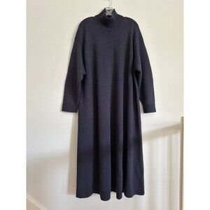 Eskandar Navy Heavy Weight Merino Wool Sweater Dress O/S Lagenlook Quiet Luxury